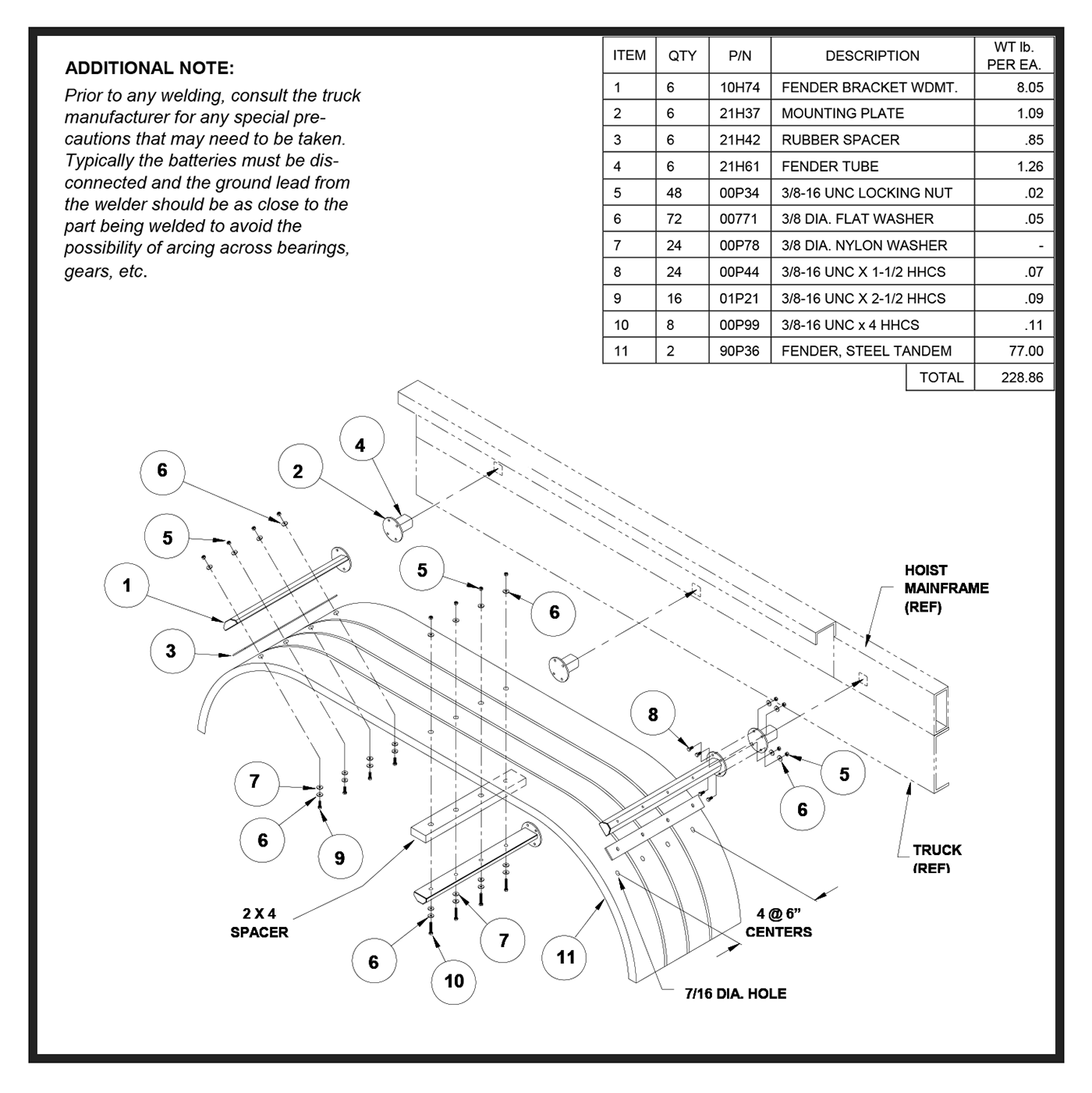 Swaploader 11H14 Tandem Axle Steel Fender Assembly Diagram