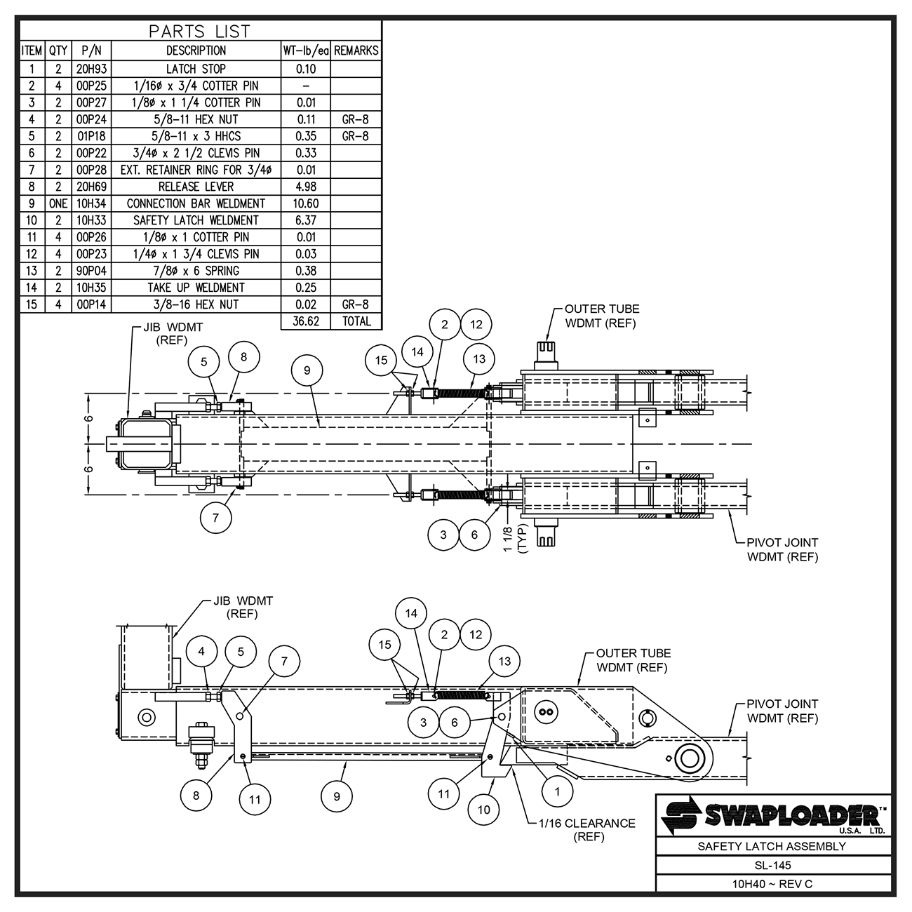Swaploader SL-145 Safety Latch Assembly Diagram