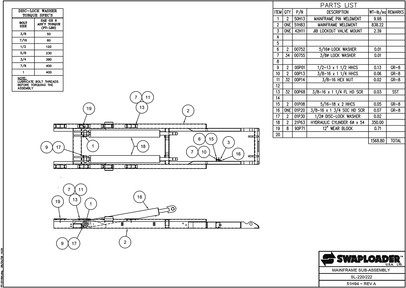 SL-222 Mainframe Sub-Assembly Diagram