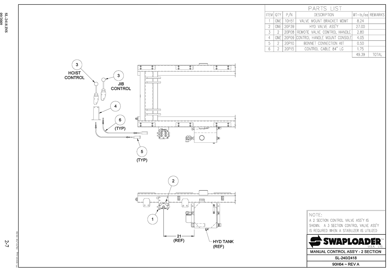 SL-240/2418 Manual Control Assembly (2 Section) Diagram