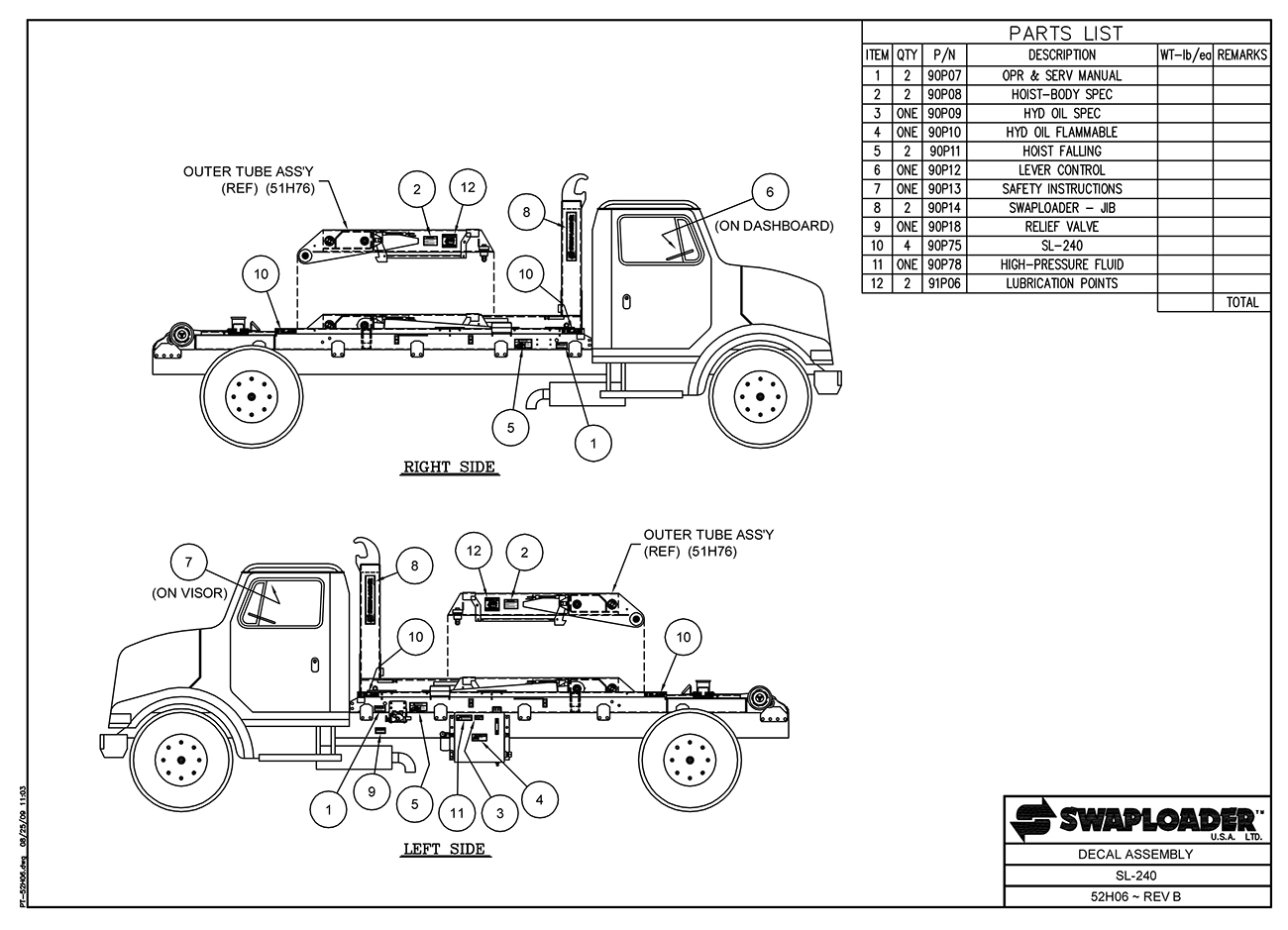 SL-240 Decal Assembly Diagram