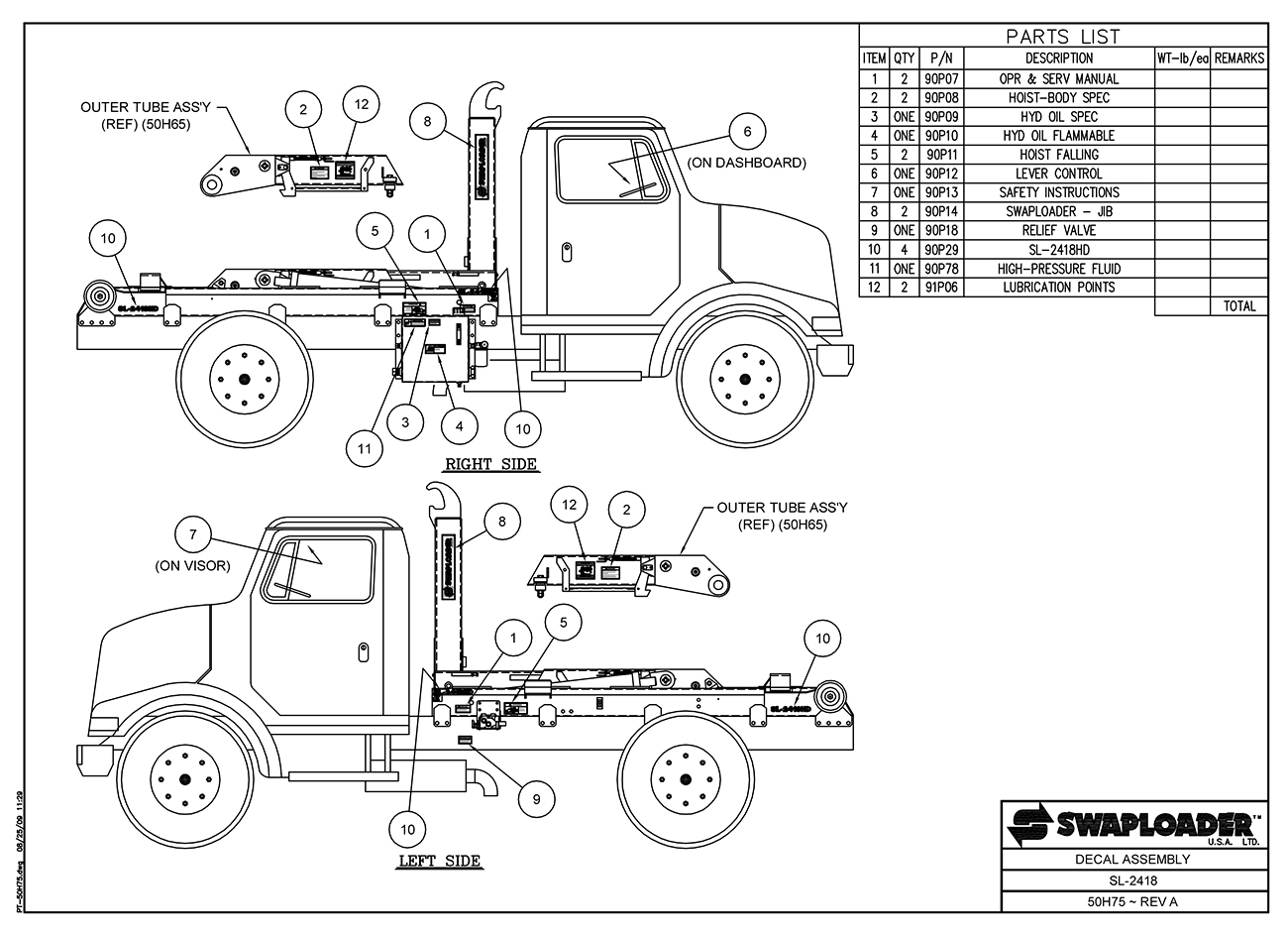 SL-2418 Decal Assembly Diagram