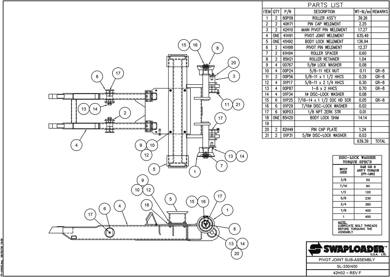 SL-330/400 Pivot Joint Sub-Assembly Diagram