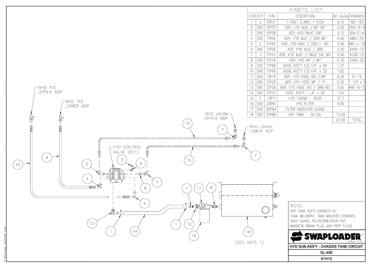 Sl-406 Hydraulic Sub-Assembly Chassis Tank Circuit Diagram