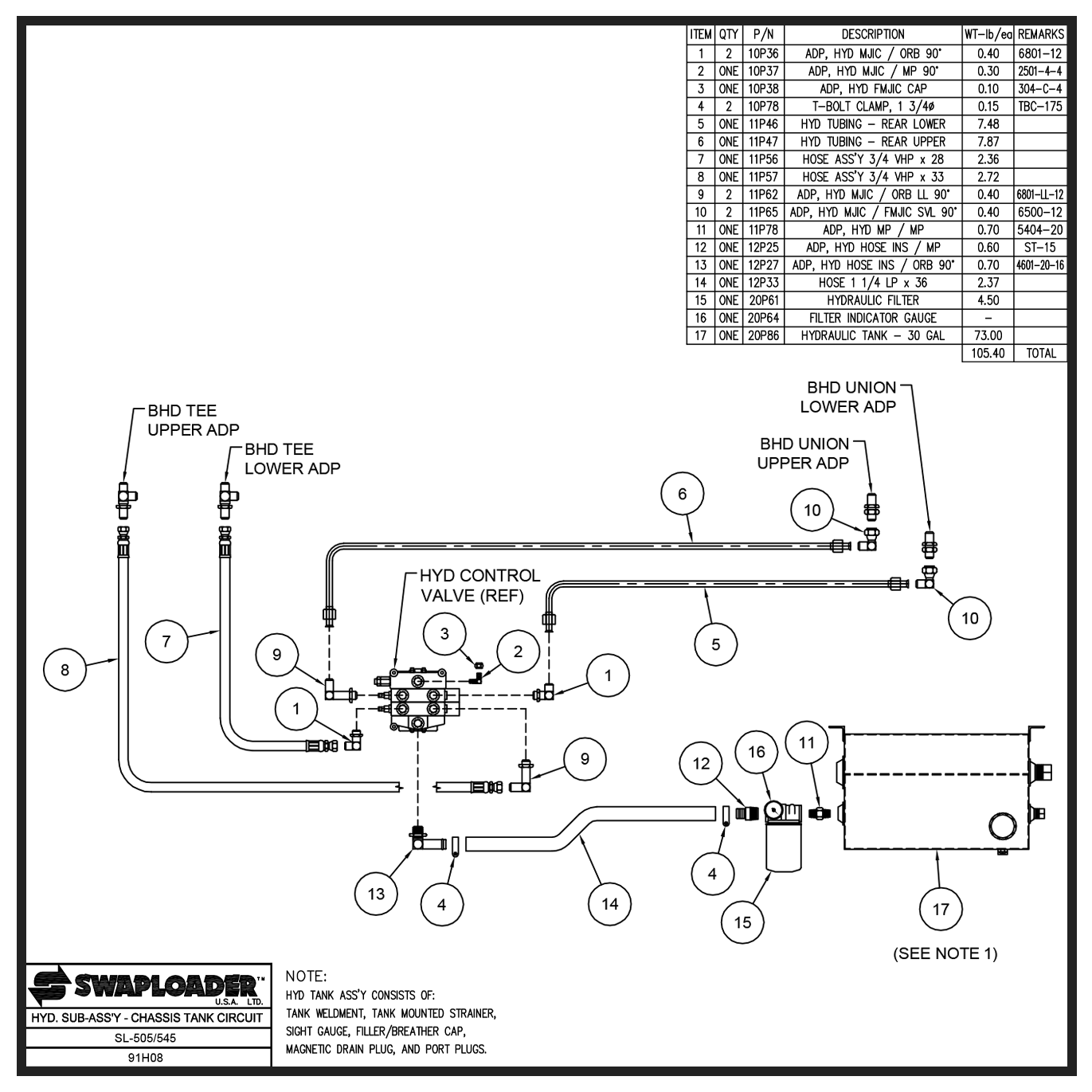 Swaploader SL-505/545 Hydraulic Sub-Assembly Chassis Tank Circuit Diagram