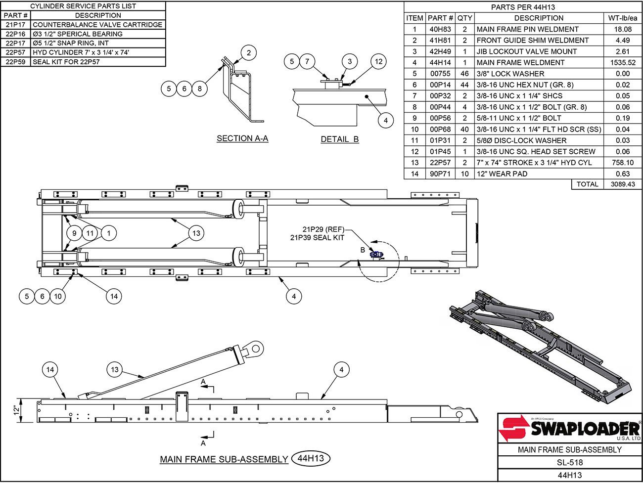 SL-518 Mainframe Sub-Assembly Diagram