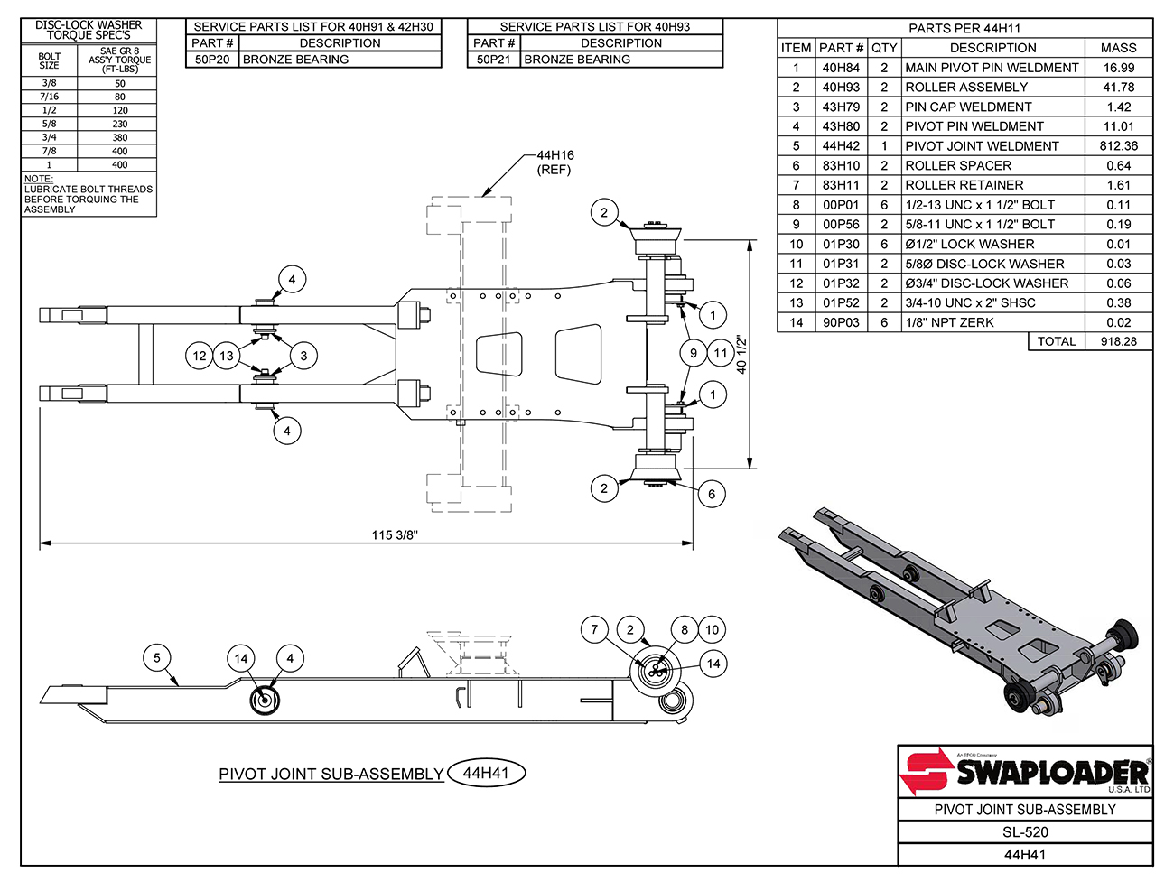 Sl-520 Pivot Joint Sub-Assembly Diagram