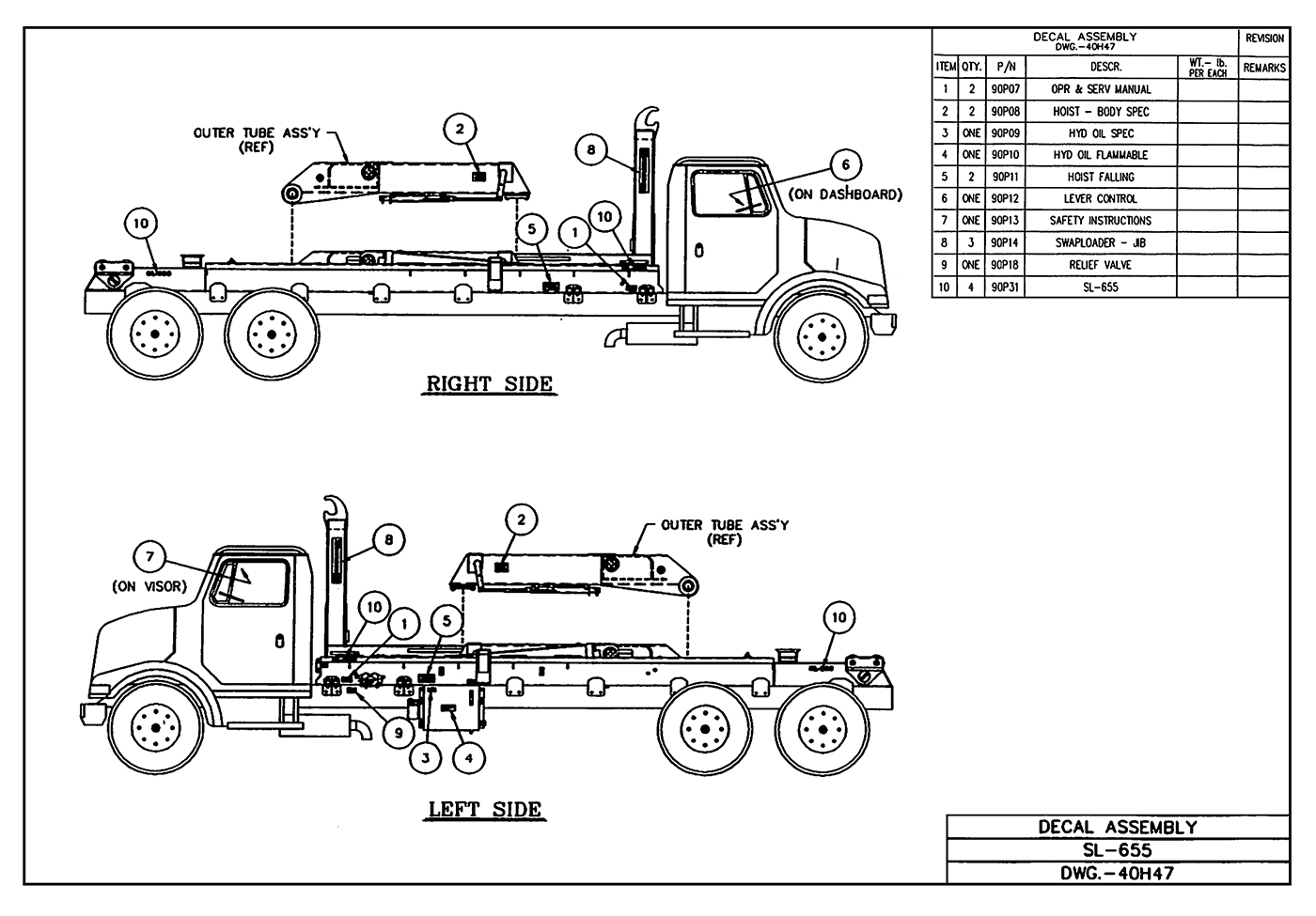 SL-655 Base Decal Assembly Diagram
