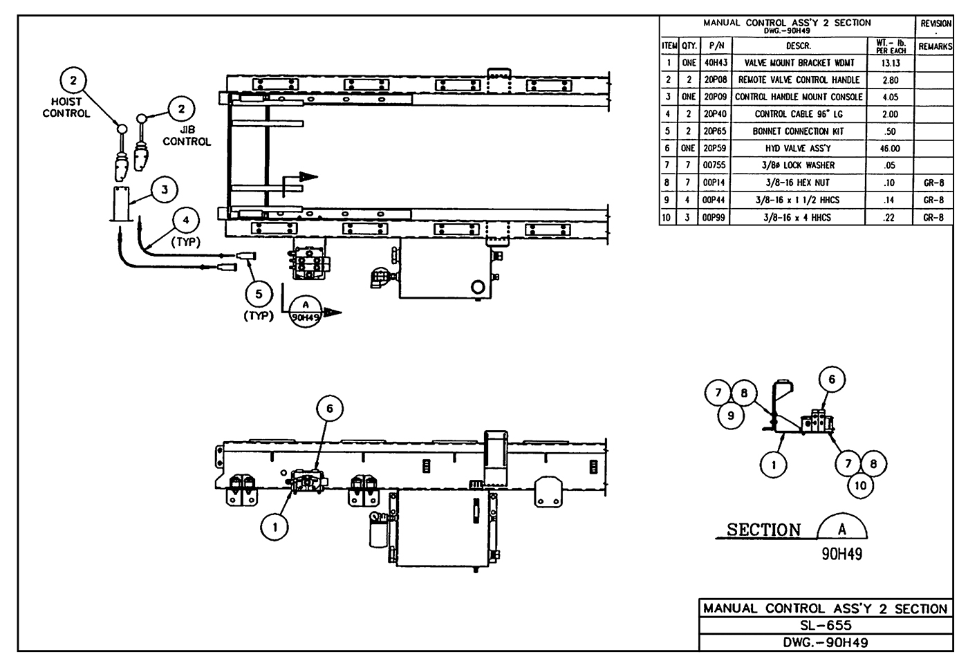 SL-655 Manual Control Assembly (2 Section) Diagram