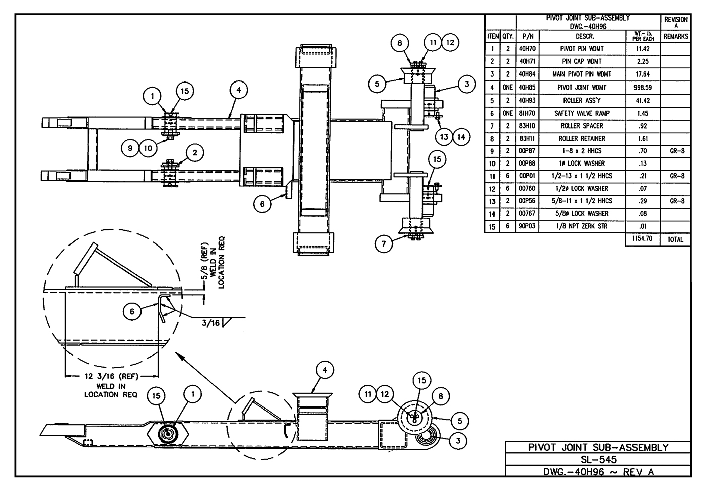 SL-375 Pivot Joint Sub-Assembly Diagram
