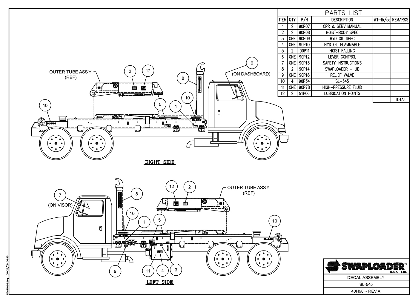 SL-545 Decal Assembly Diagram