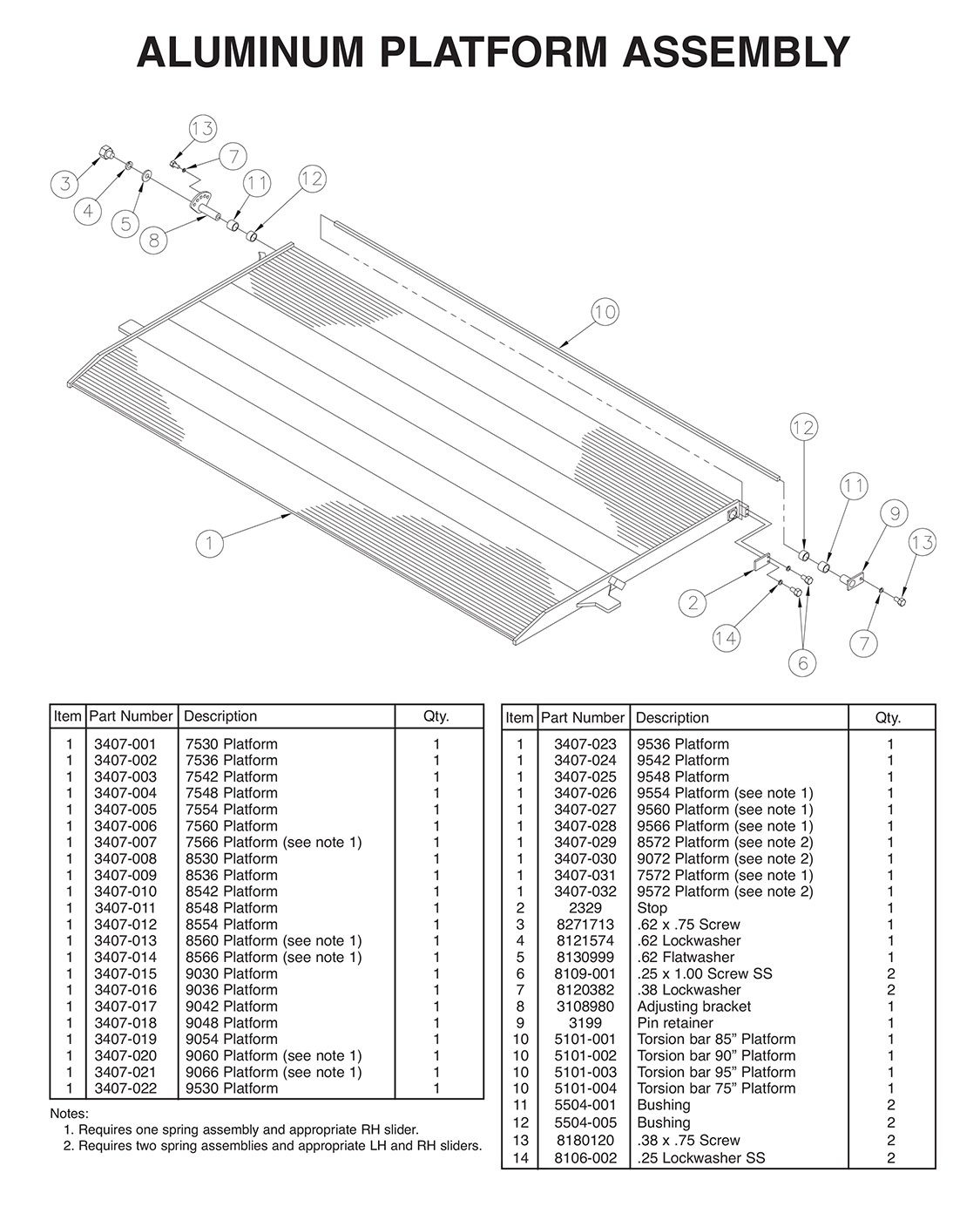 TVLR125/16 And TVLR125A/16A Aluminum Platform Assembly Diagram