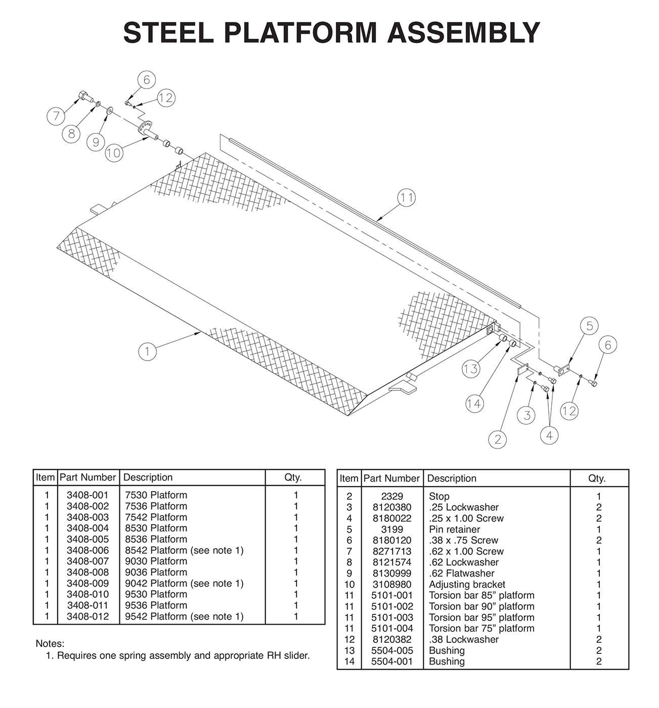 TVLR125/16 And TVLR125A/16A Steel Platform Assembly Diagram
