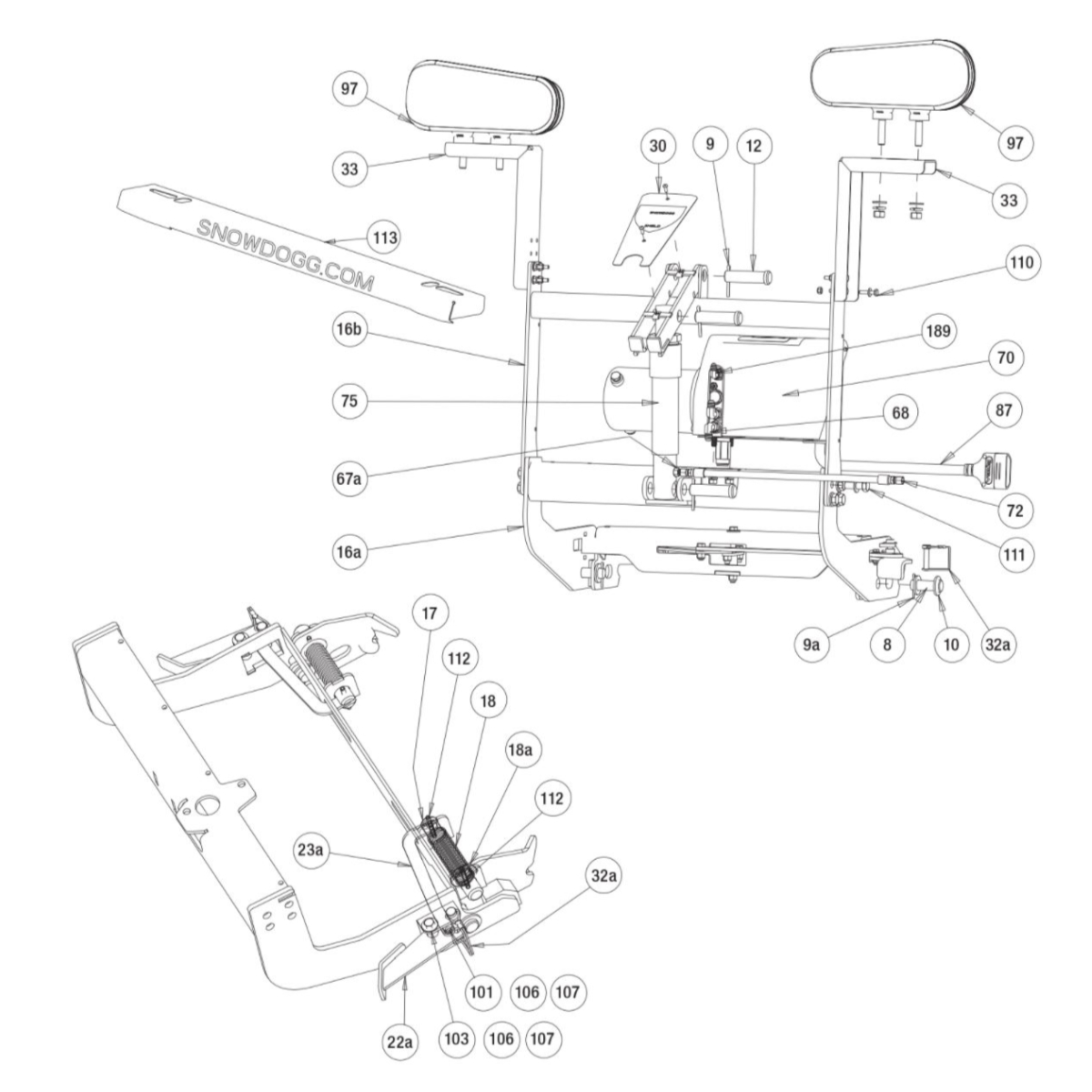 Buyers SnowDogg Discontinued Models MD68 Lift Frame Diagram