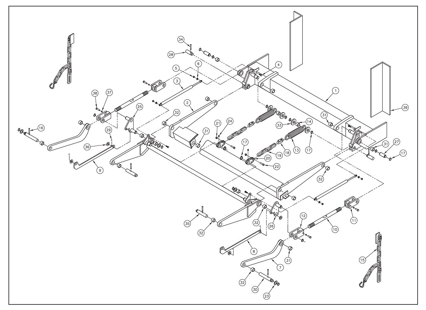 SL15 EST/SL20 EST Trunnion, Lift Arm And Idler Arm Assembly (10 Inches) Diagram