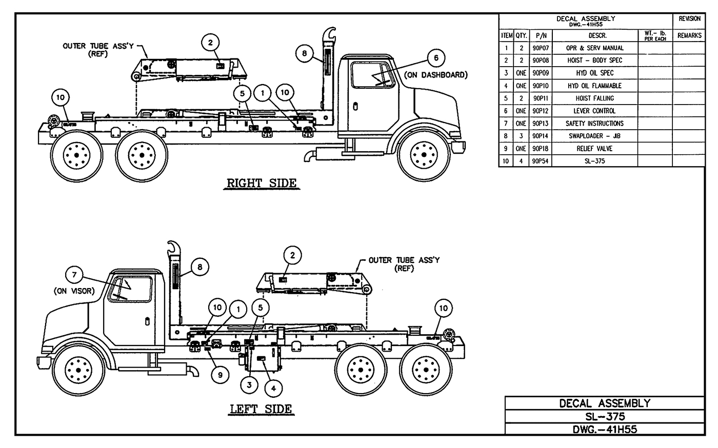 SL-375 Decal Assembly Diagram
