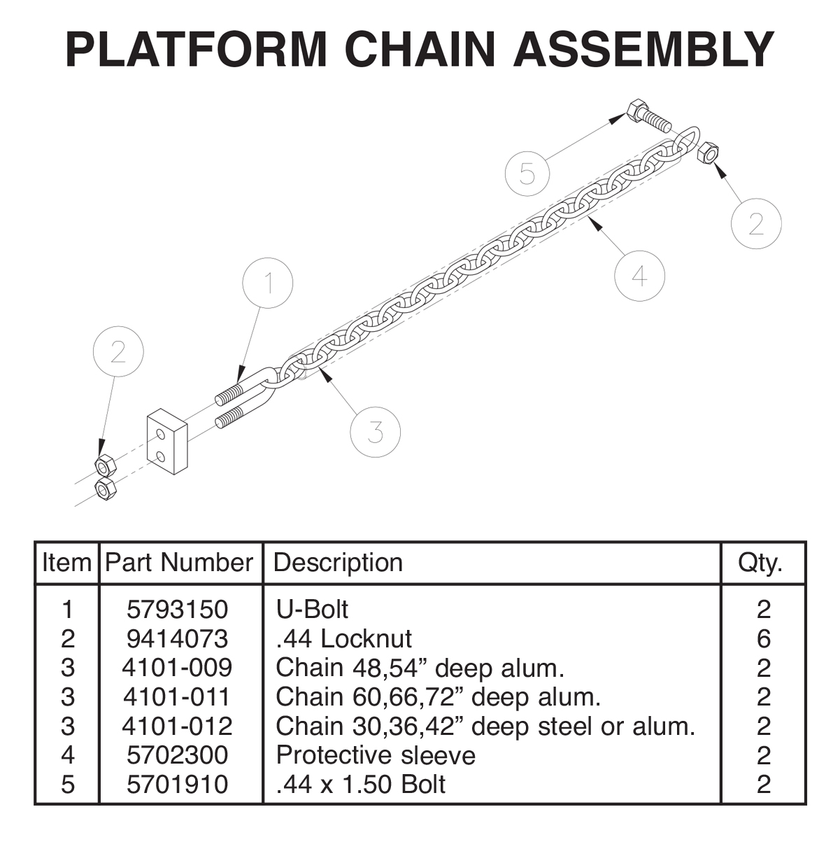 TVLR 20/20A Platform Chain Assembly Diagram
