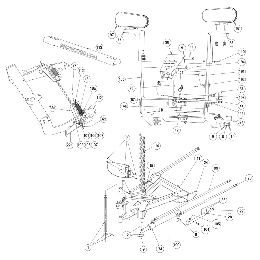 Buyers SnowDogg Discontinued Model VMD75 Lift Frame Diagram