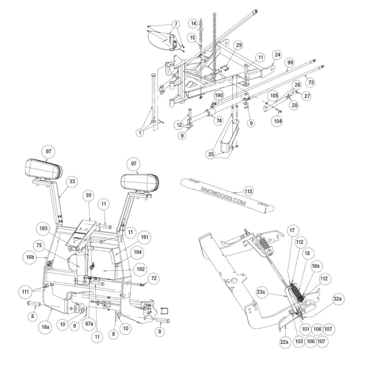 Buyers SnowDogg Discontinued Model VXF85 Lift Frame Diagram