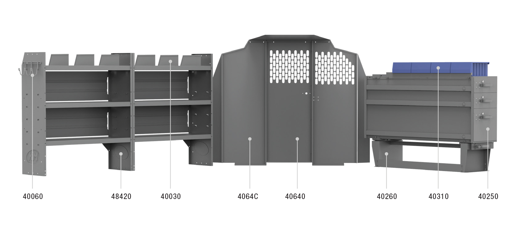 Kargo Master 4007C - GMC Savana/Chevrolet Express Van EZ General Service Package (46 Inch H Shelves - 135 Inch Wheel Base)