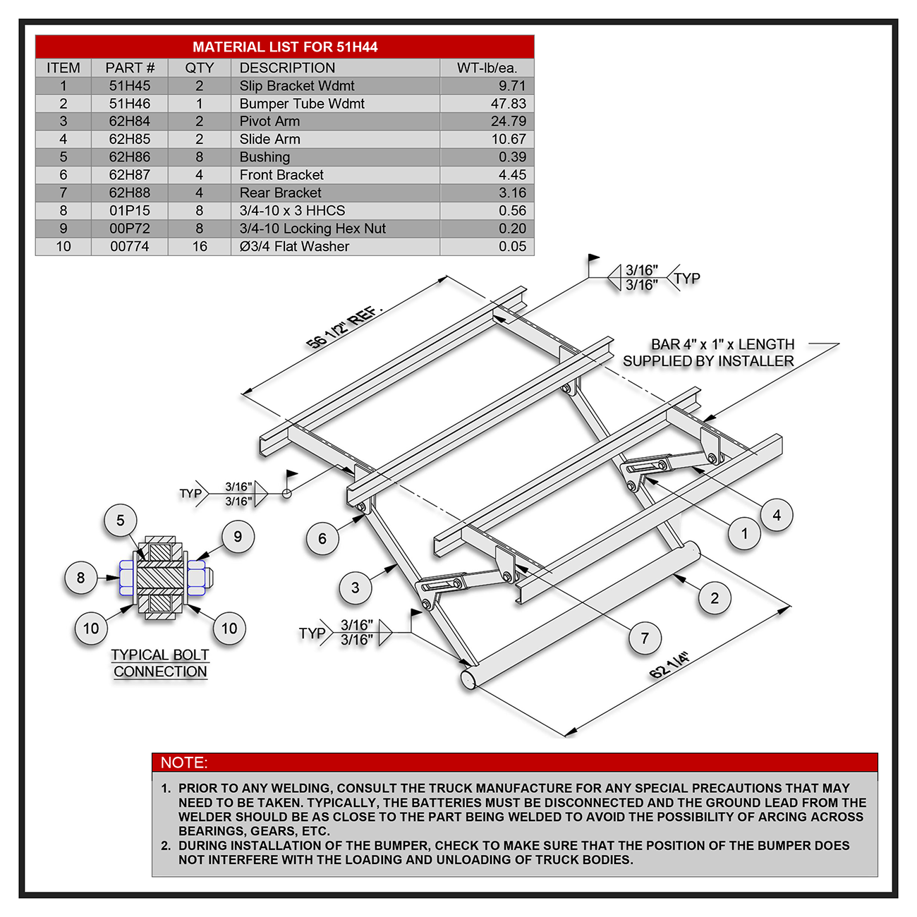 Swaploader 51H44 Folding Bumper Assembly Diagram
