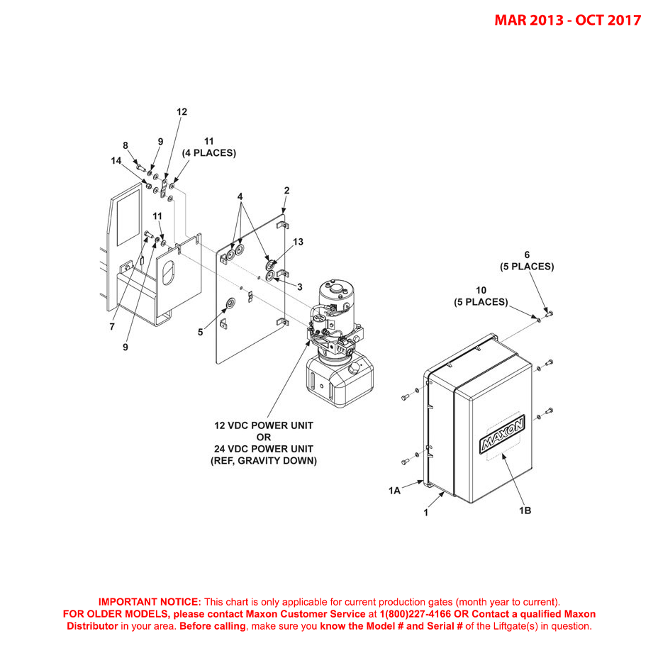 Maxon 72-150 (Mar 2013 - Oct 2017) Gravity Down Pump Cover And Mounting Plate Assembly Diagram