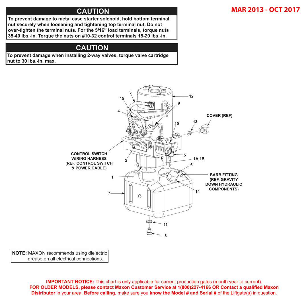 Maxon 72-150 (Mar 2013 - Oct 2017) Gravity Down 12VDC Power Unit Diagram