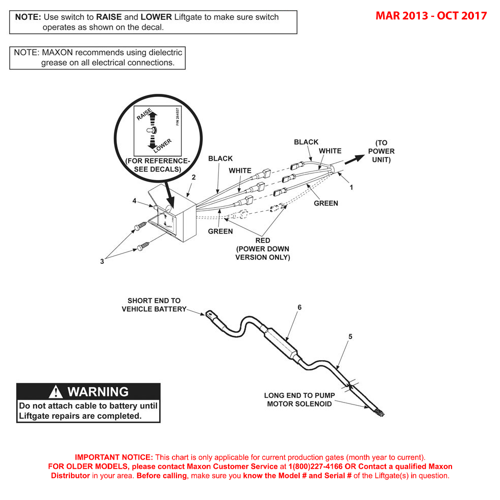 Maxon 72-150 (Mar 2013 - Oct 2017) Control Switch And Power Cable Diagram