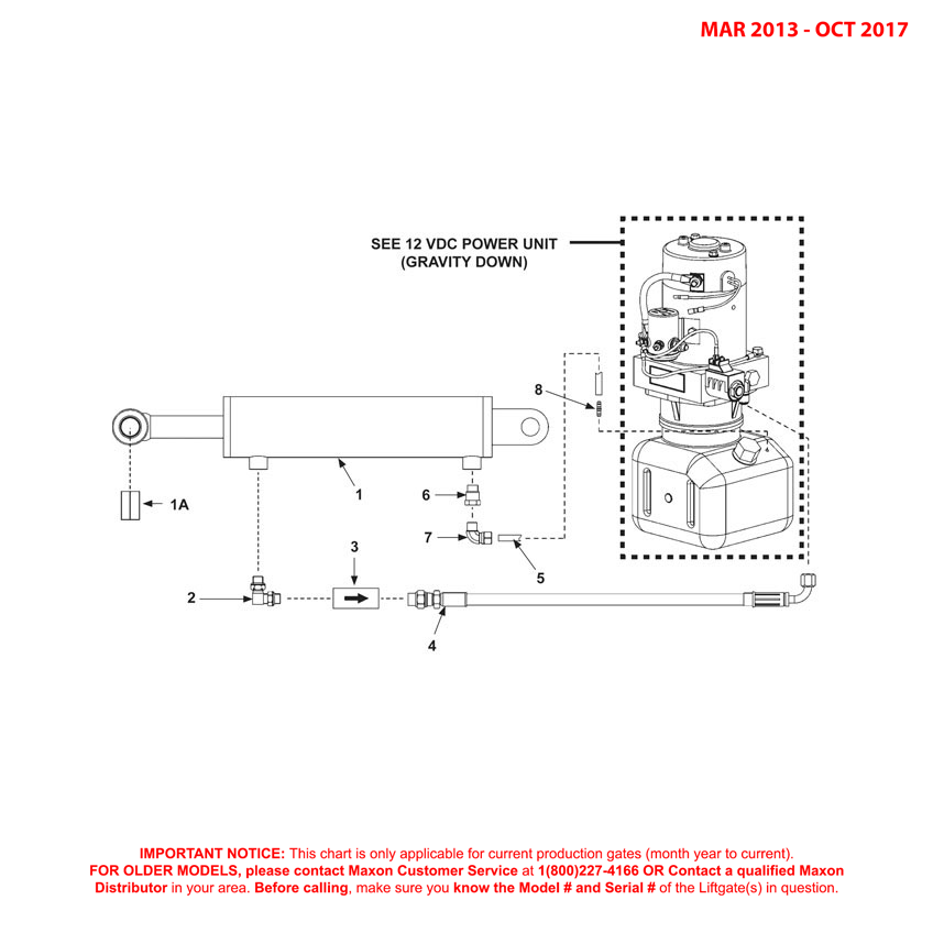 Maxon 72-150 (Mar 2013 - Oct 2017) Gravity Down Hydraulic Components Diagram