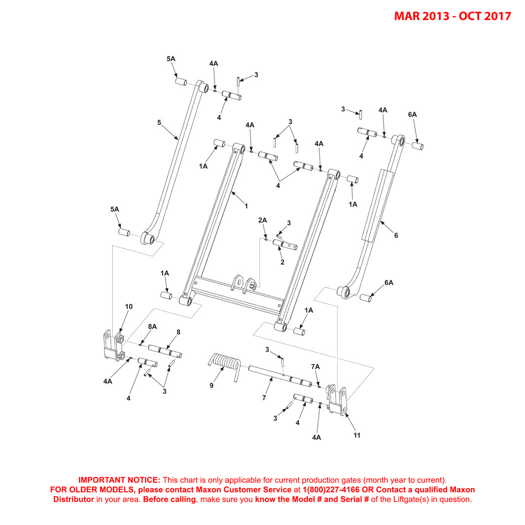 Maxon 72-150 (Mar 2013 - Oct 2017) Lift Frame And Parallel Arms Diagram