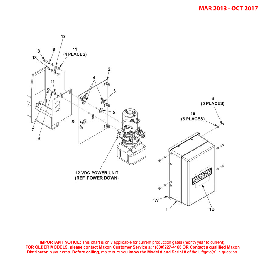 Maxon 72-150 (Mar 2013 - Oct 2017) Power Down Pump Cover And Mounting Plate Assembly Diagram