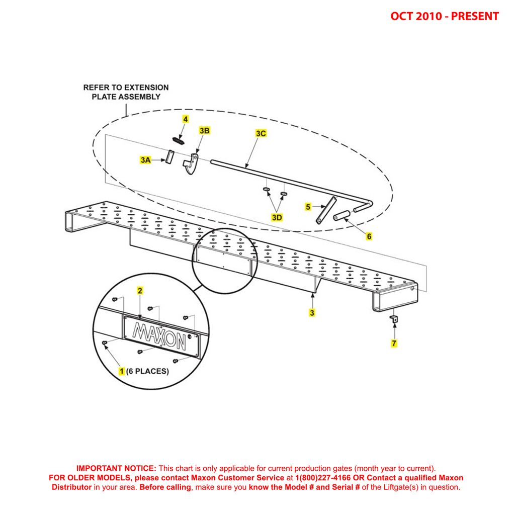 Maxon 72-25 And 72-30 (Oct 2010 - Present) Extension Plate Assembly Diagram