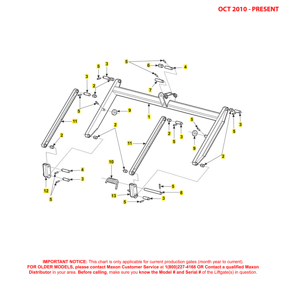 Maxon 72-25 And 72-30 (Oct 2010 - Present) Lift Frame And Parallel Arms Diagram