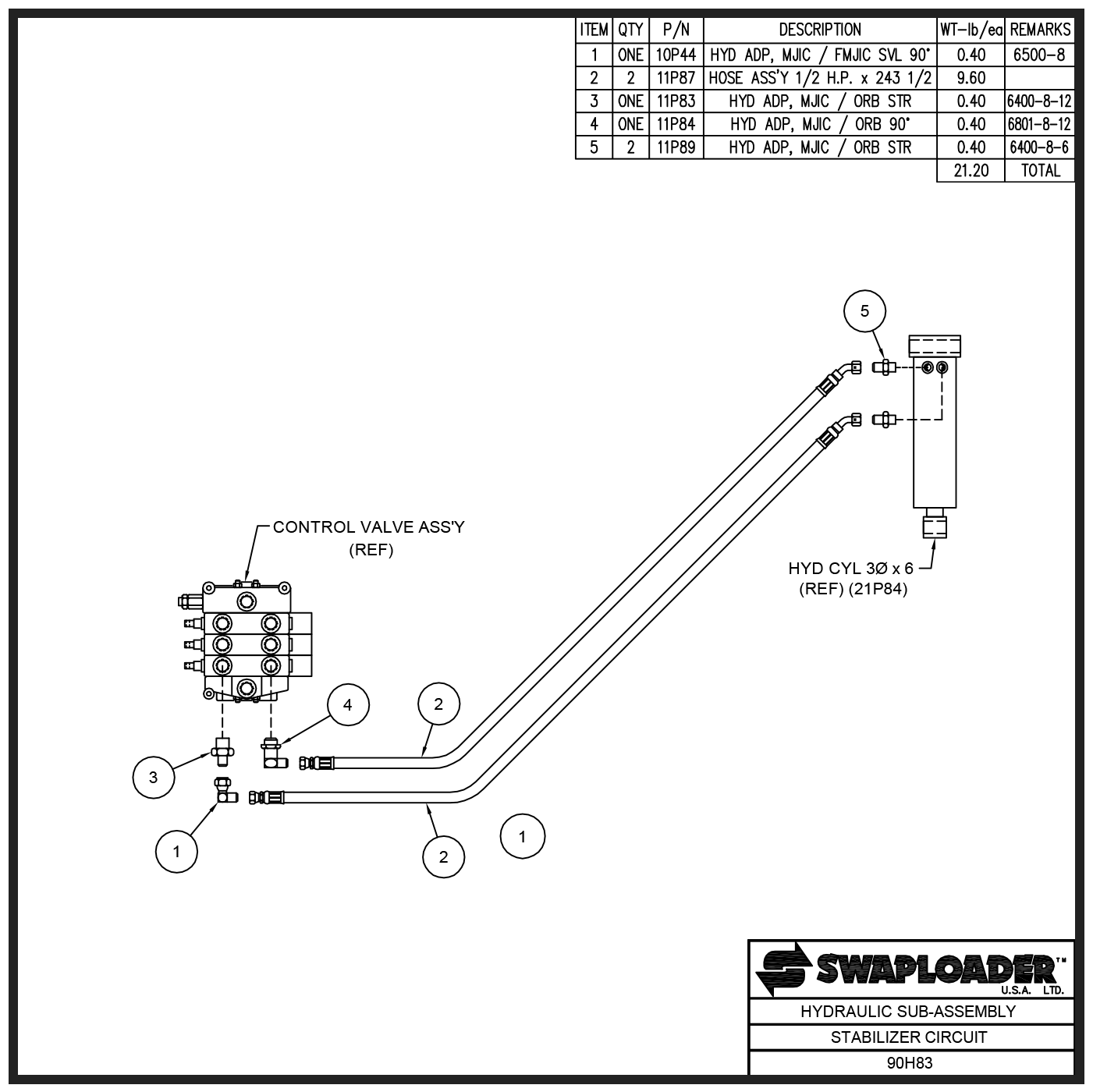 Swaploader 90H83 Hydraulic Sub-Assembly Stabilizer Circuit Diagram