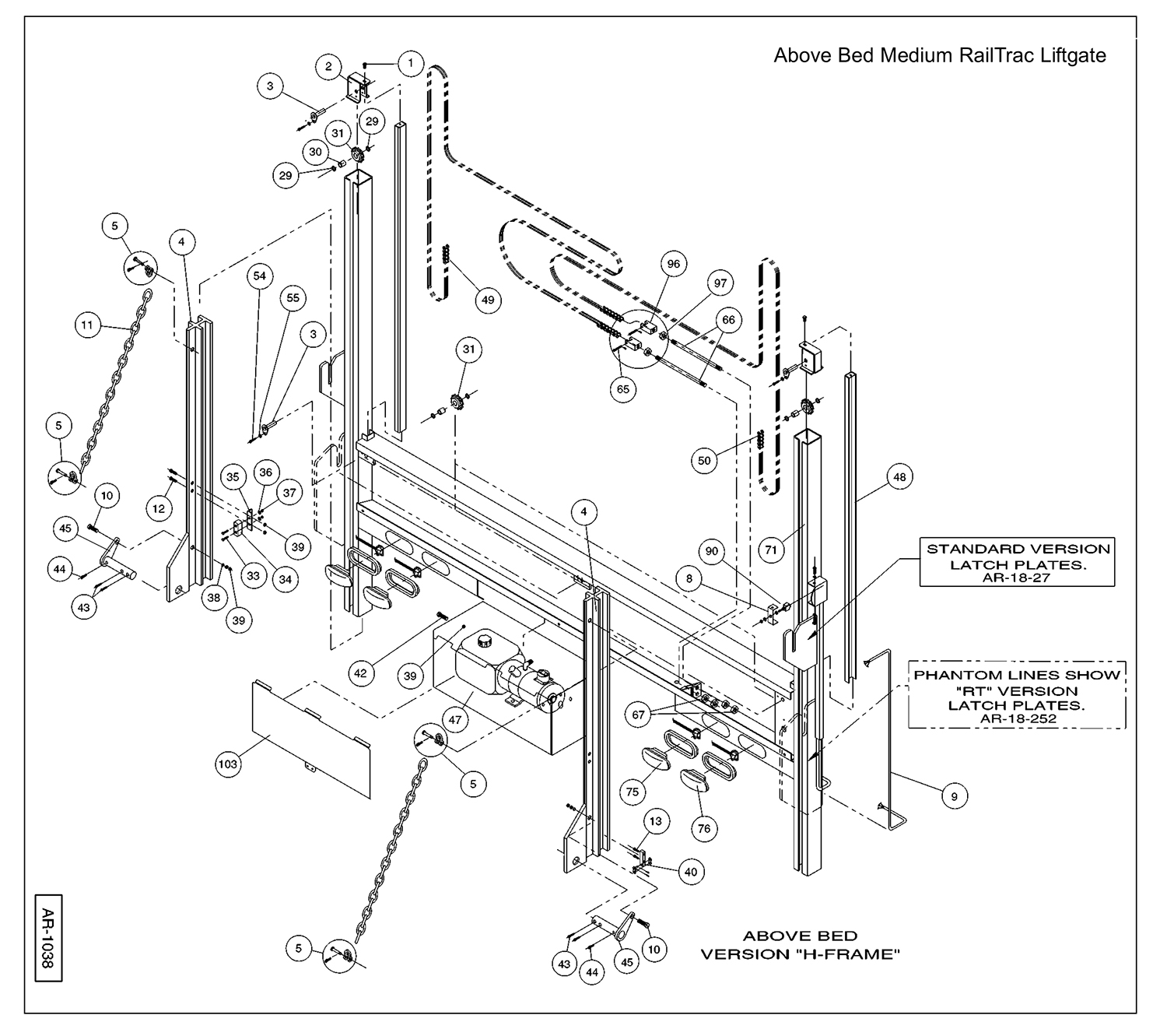 Anthony AR / HCR Above Bed Height Column Assembly Diagram