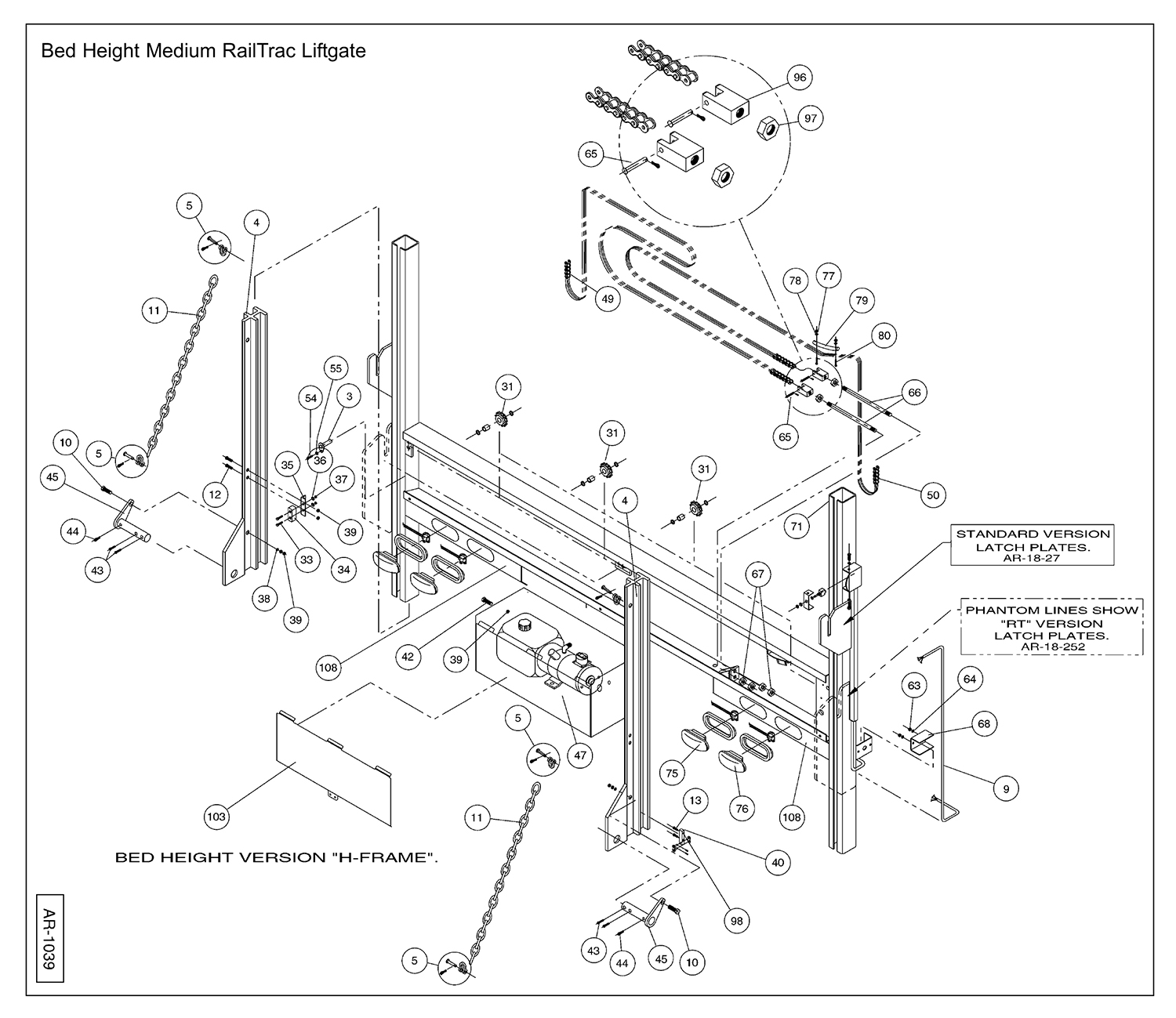 Anthony AR / HCR Bed Height Column Assembly Diagram