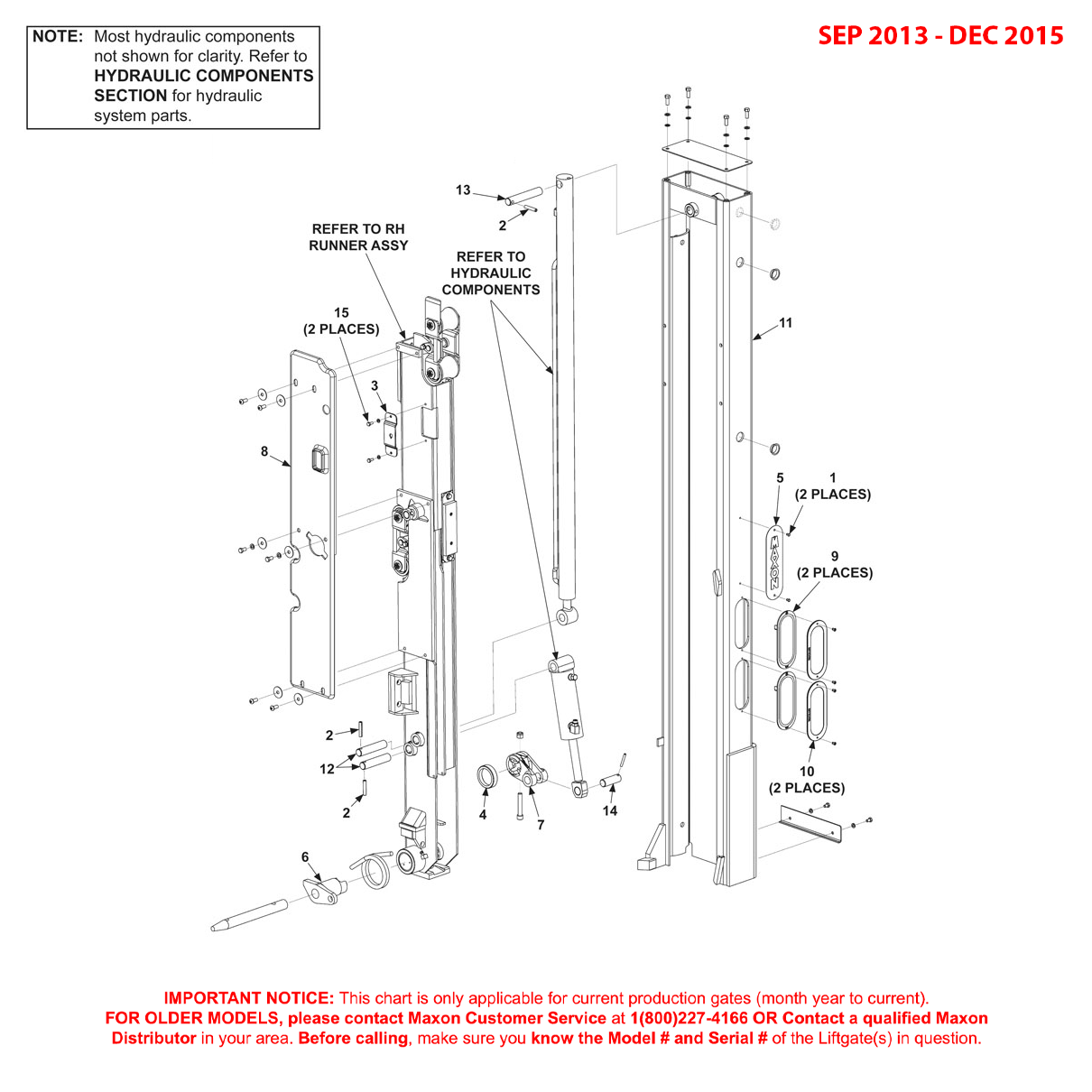 Maxon BMRA (Sep 2013 - Dec 2015) Right Hand Column Assembly Diagram (1 OF 2)