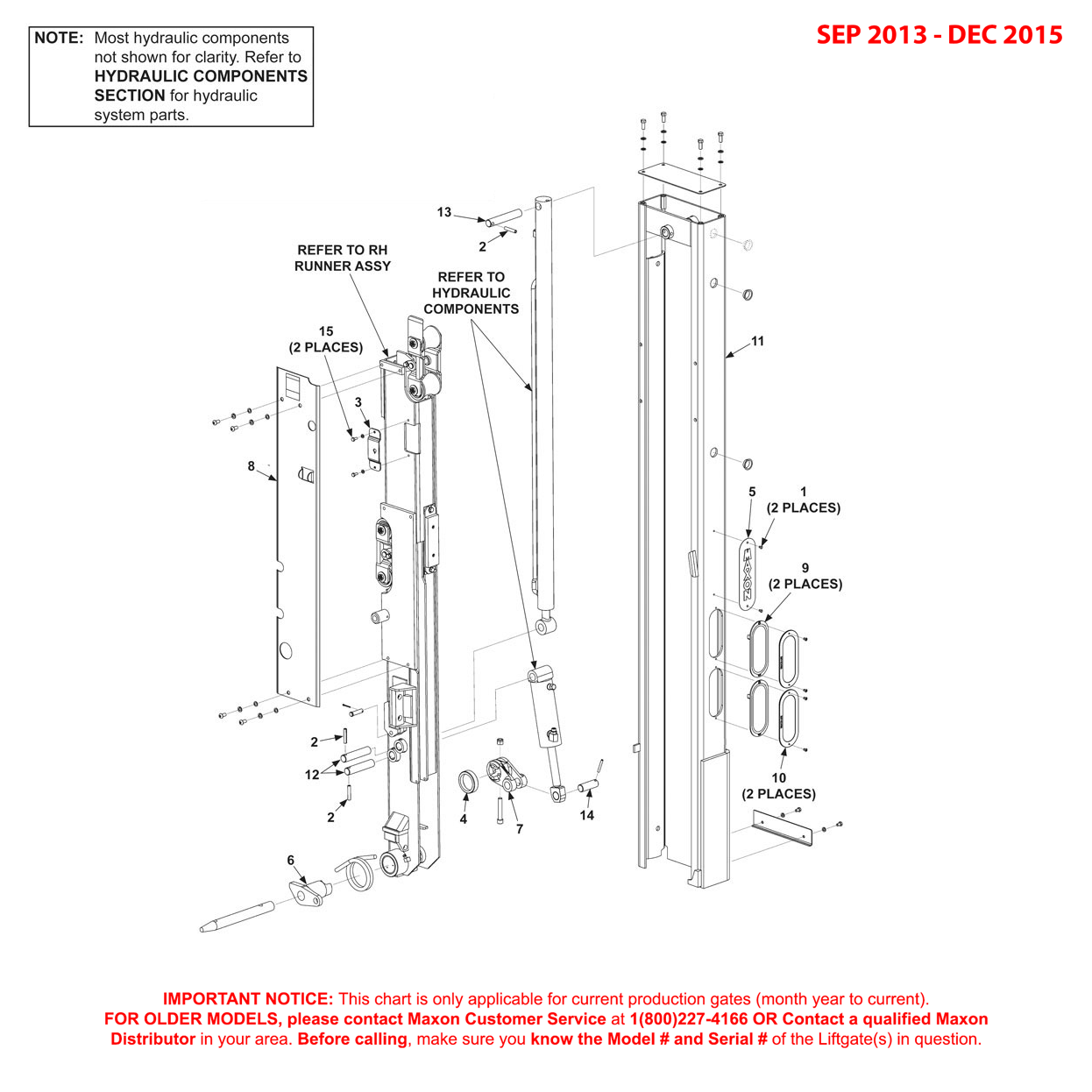 Maxon BMR-A-CS (Sep 2013 - Dec 2015) Right Hand Column Assembly With 42 Inch Deep Platform Diagram (1 OF 2)