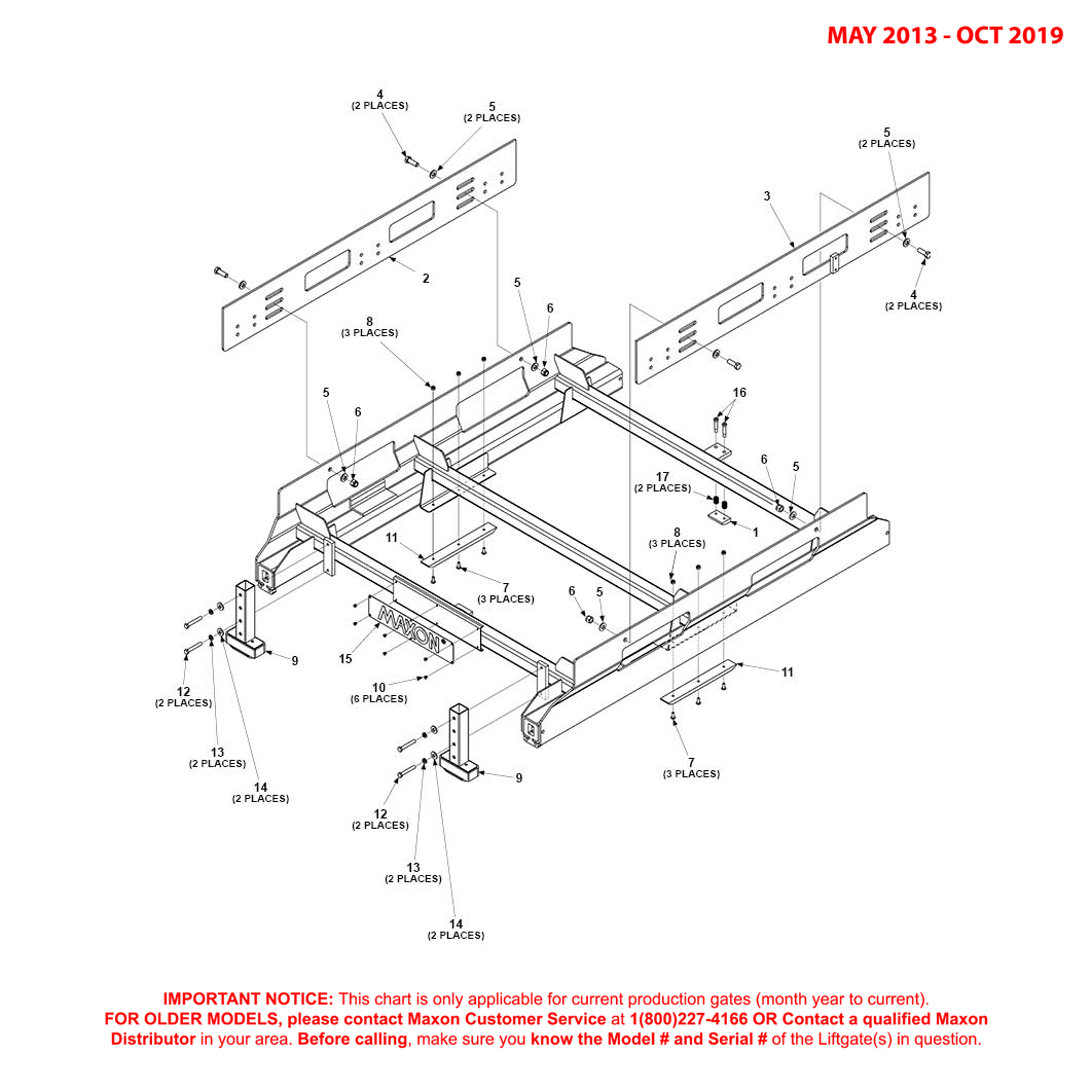 Maxon GPSLR (May 2013 - Oct 2019) Rail Frame Assembly Diagram