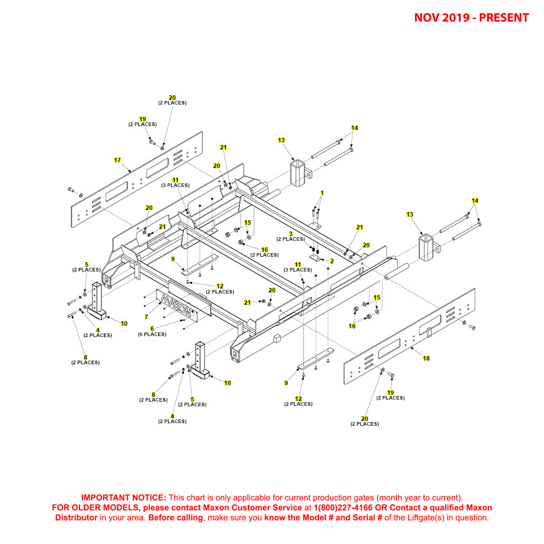 Maxon GPSLR (Nov 2019 - Present) Rail Frame Assembly Diagram
