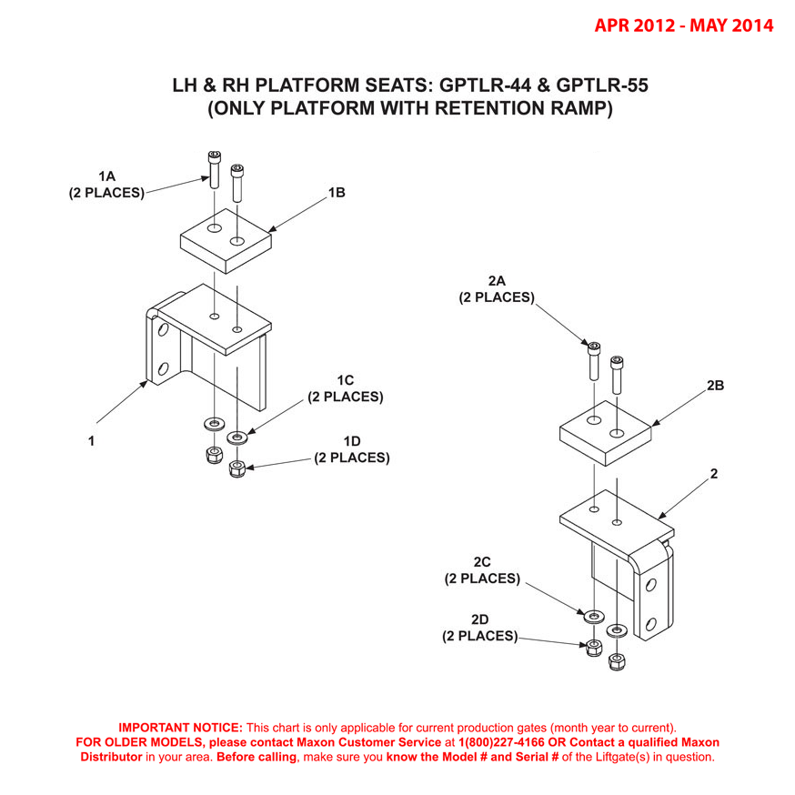Maxon GPTLR-44 To GPTLR-55 (Apr 2012 - May 2014) Left And Right Platform Seats Diagram (2 OF 2)