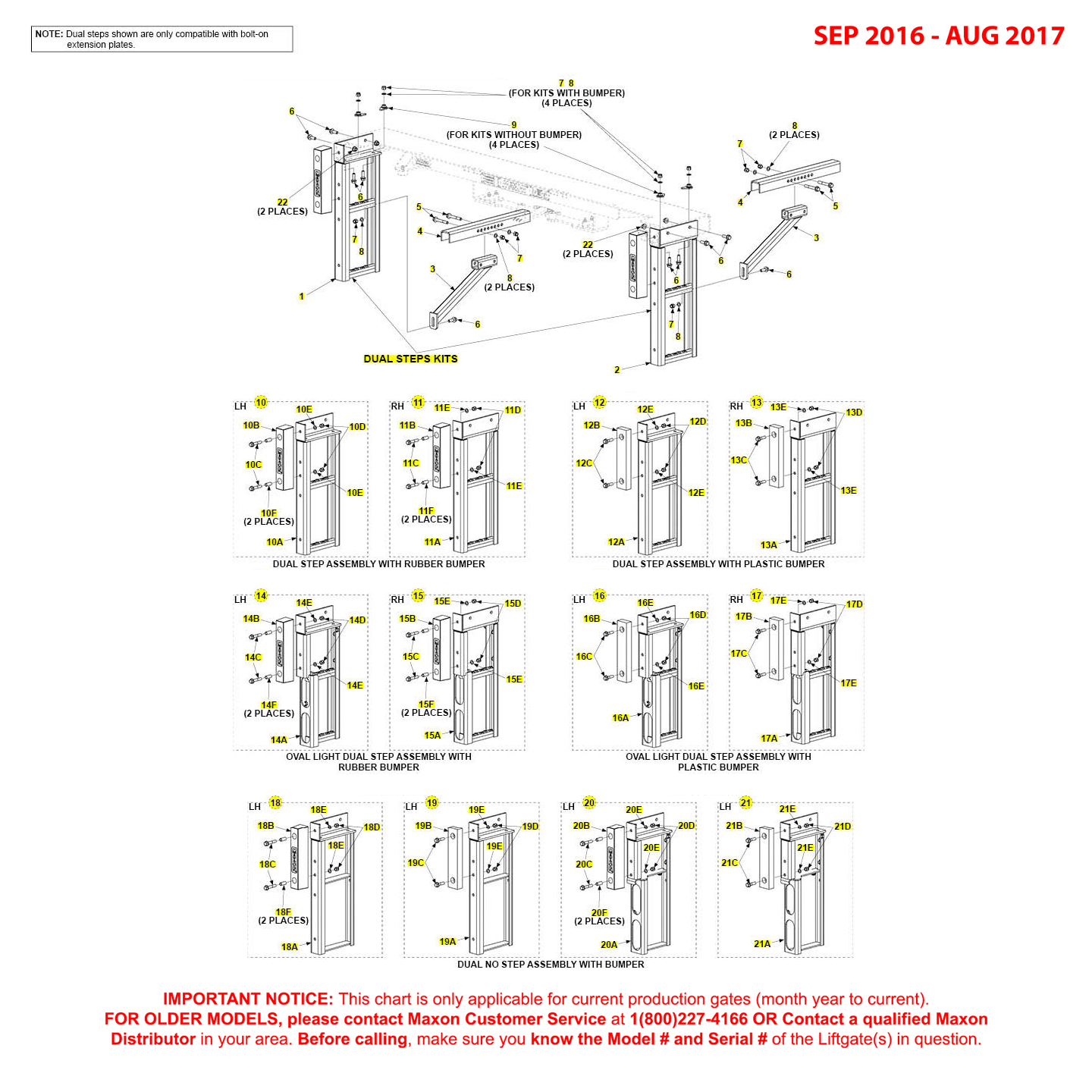 Maxon GPTWR (Sep 2016 - Aug 2017) Dual Step Kits Diagram