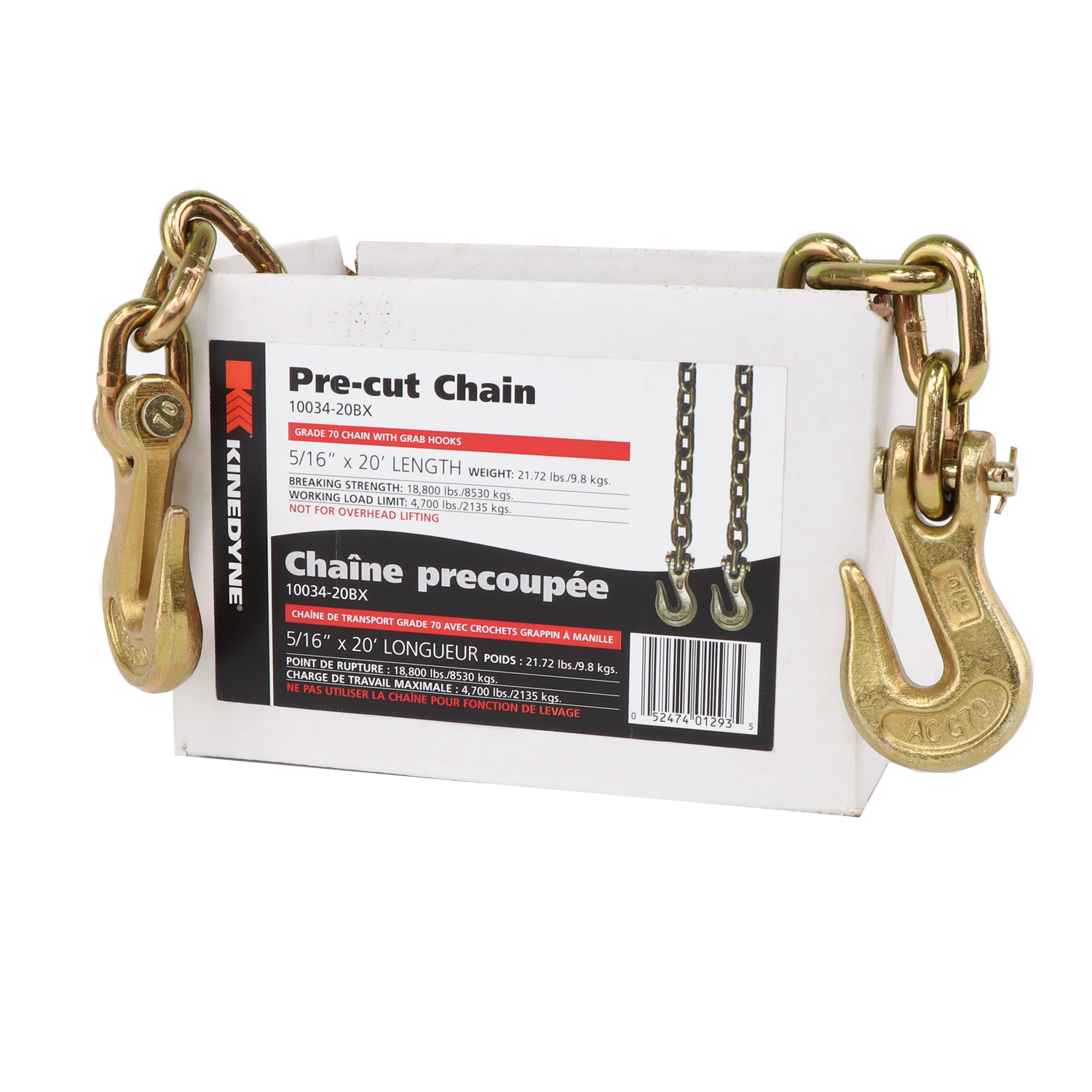 Buy 5/16” – 20' Chain with Grab Hooks, Load Limit: 4700lbs