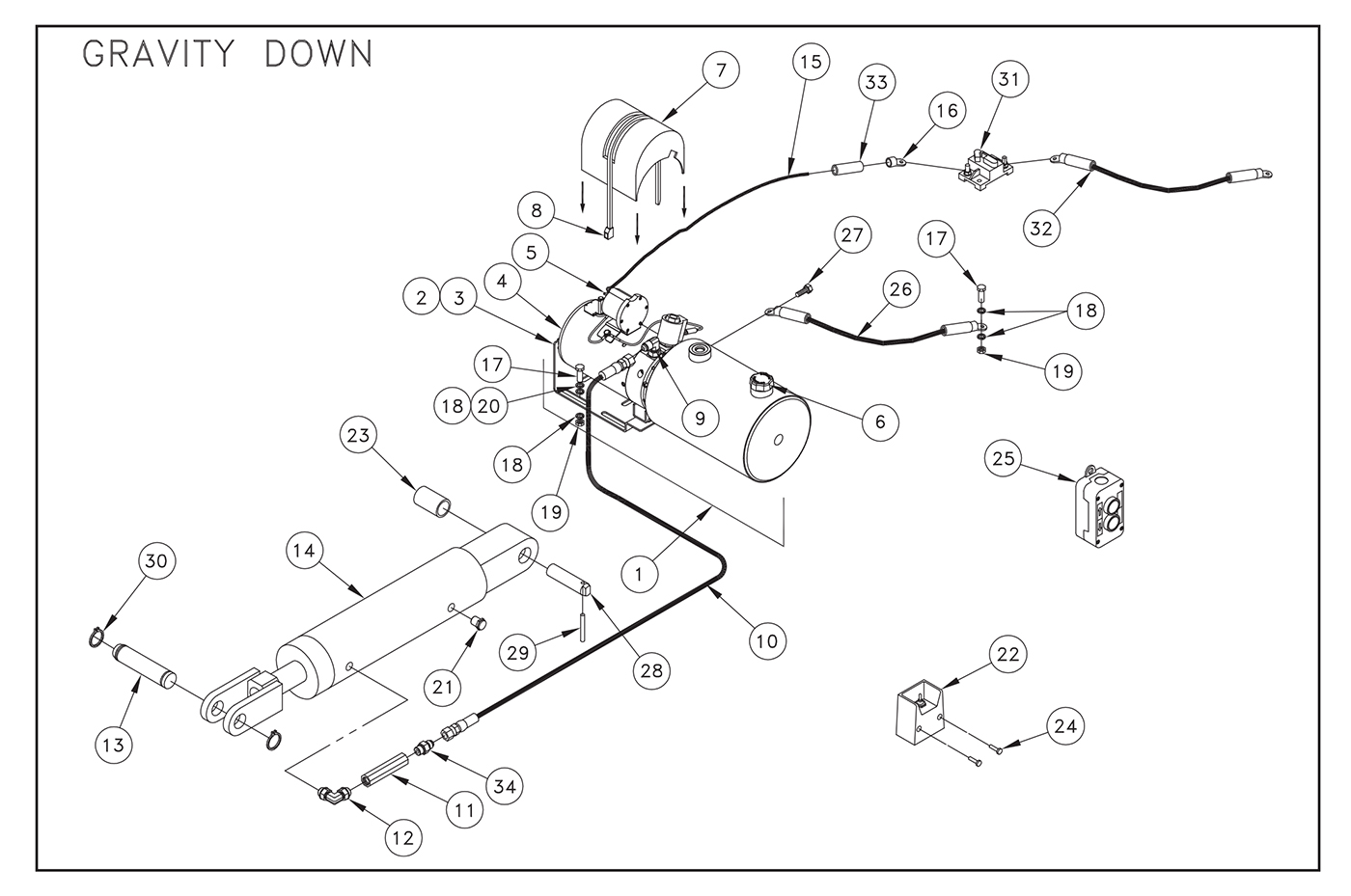 M16/20/25/30 Gravity Down Pump Assembly Diagram