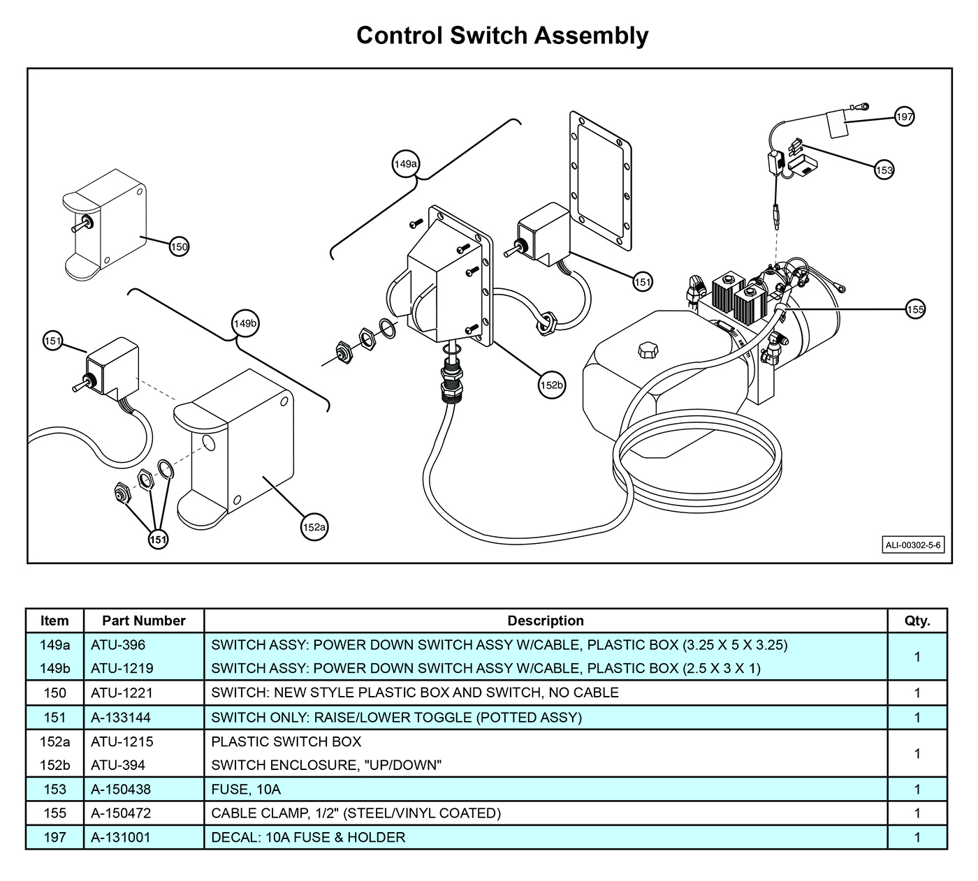 Anthony MTU-GLR-3-4 Control Switch Assembly Diagram