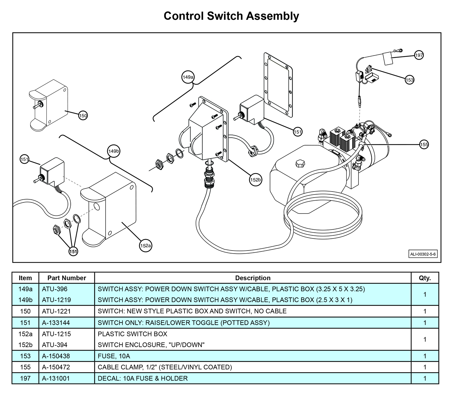 Anthony MTU-GLR-5-6 Control Switch Assembly Diagram