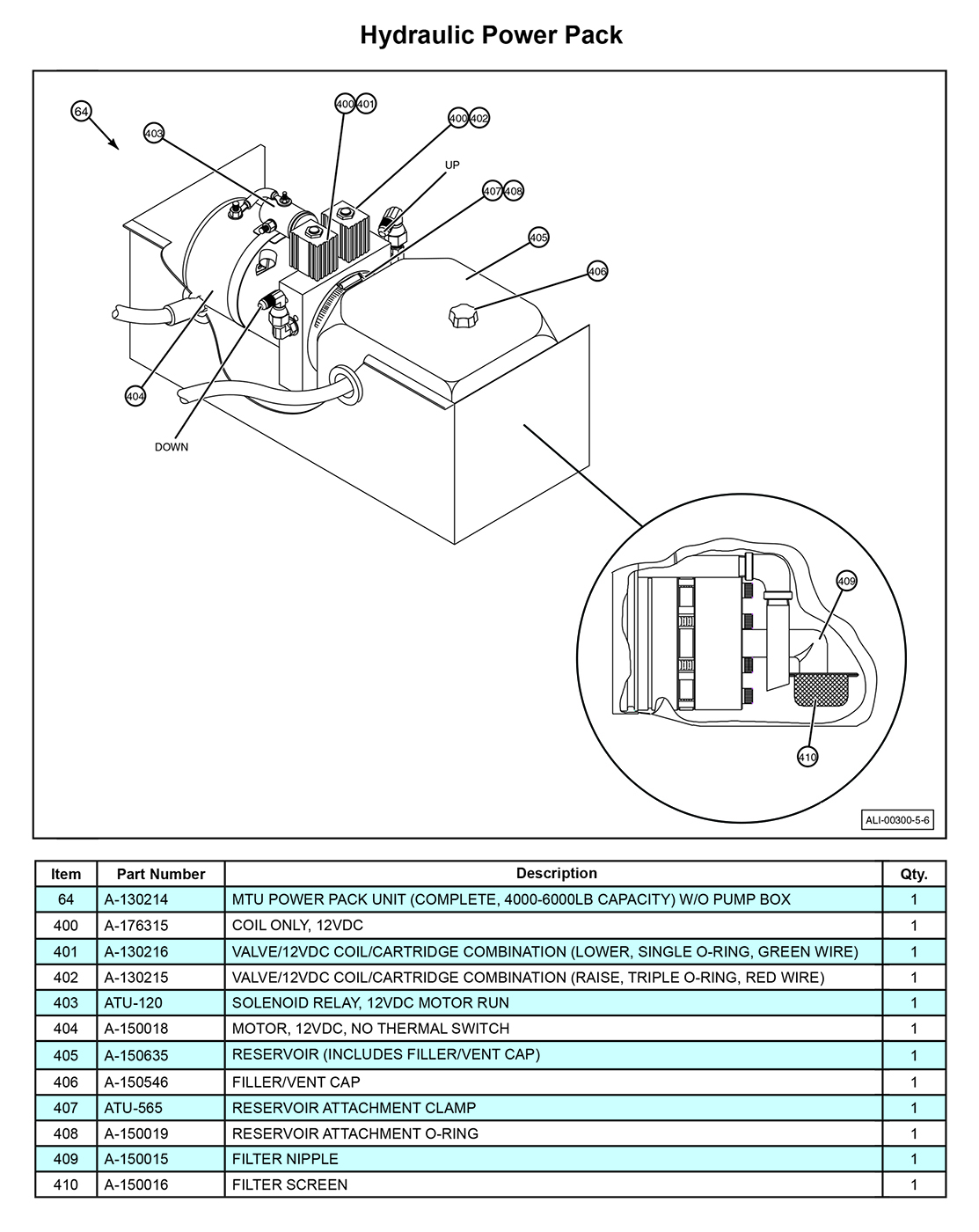 Anthony MTU-GLR-5-6 Hydraulic Power Pack Diagram