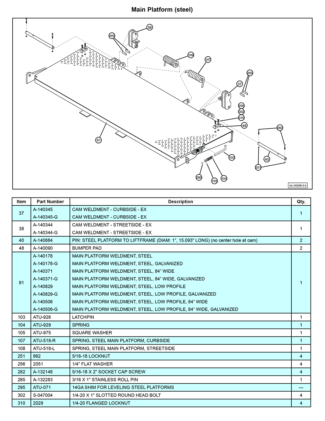 Anthony MTU-GLR-EX Steel Main Platform Diagram