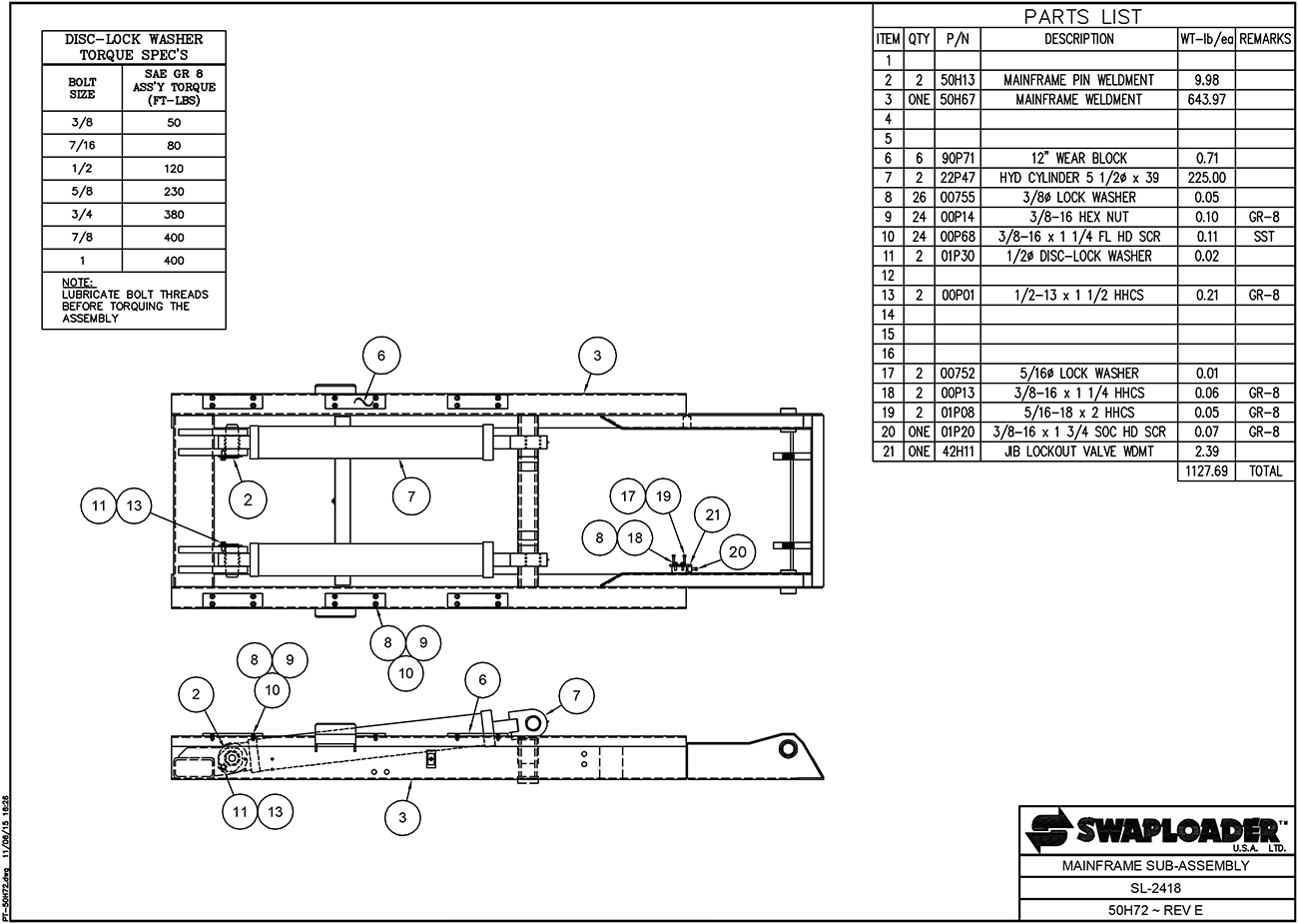 SL-2418 Mainframe Sub-Assembly Diagram