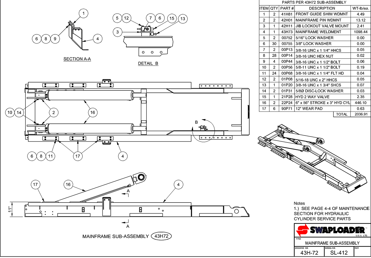 SL-412 Mainframe Sub-Assembly Diagram